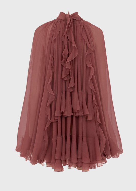 Haut patchwork en mousseline de soie, chemise à volants rouge brique à la française 