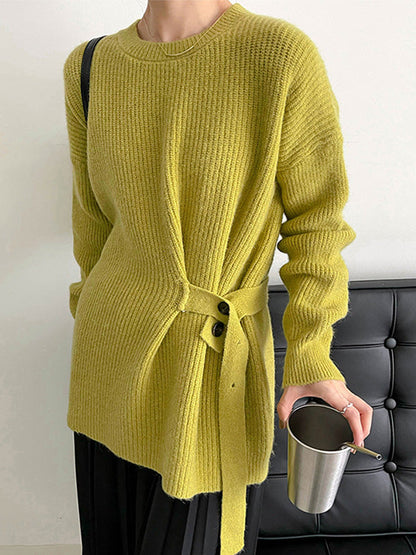 Pull en tricot à manches longues et col rond vert chic AN1036 