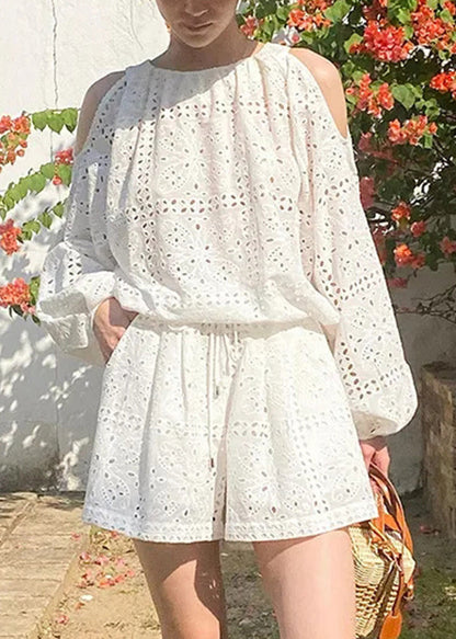Zwei Schulterstücke Baumwollhemd Beige Shorts Cold And Boutique 