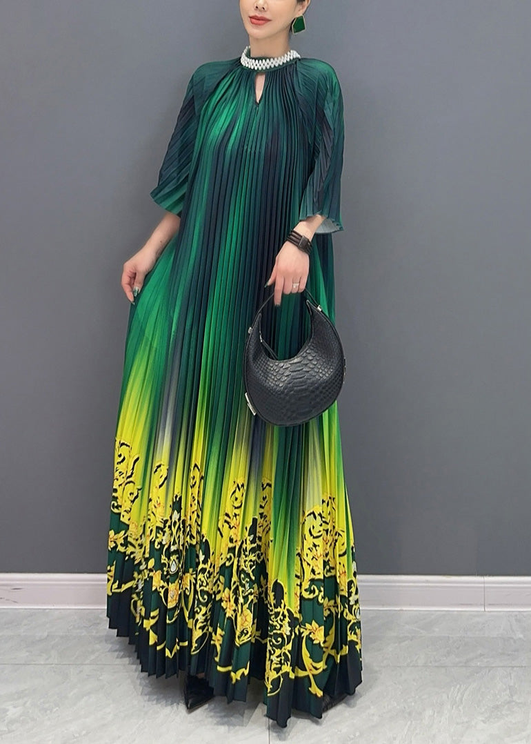 Fashion Gradient Color Green Print Long Dresses Summer AO1036