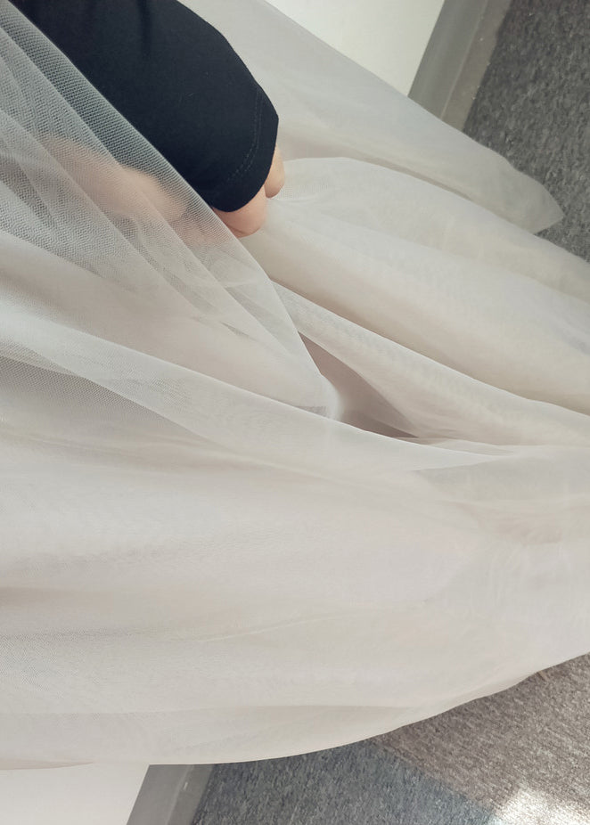 Skirts Italian A Waist Line White Patchwork Tulle Elastic