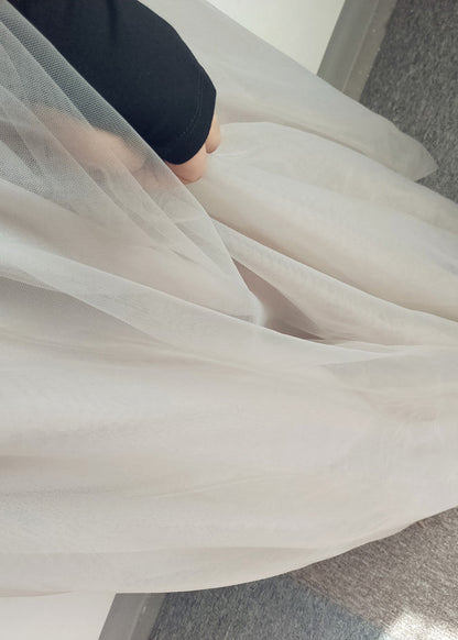 Skirts Italian A Waist Line White Patchwork Tulle Elastic