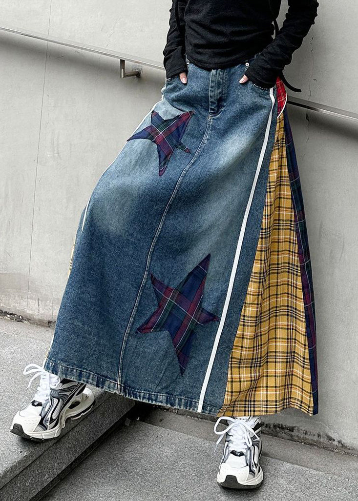 Jupes en jean jaunes à taille haute et boutons à carreaux 