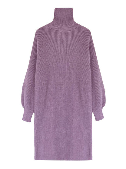 Robe pull ample à manches longues bouffantes et col montant violet Urban AN1052 