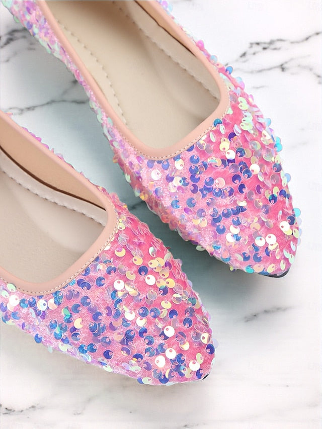 Ballet Sequin Women's - Toe Pointed Flats Black Sparkly