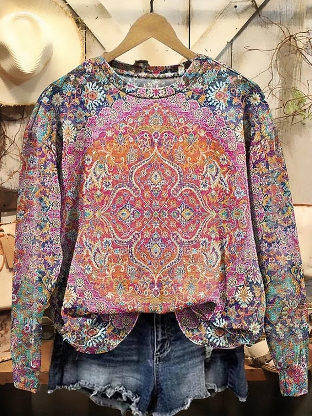 Women's Pullover Sweatshirt Floral Graphic Geometric Warm