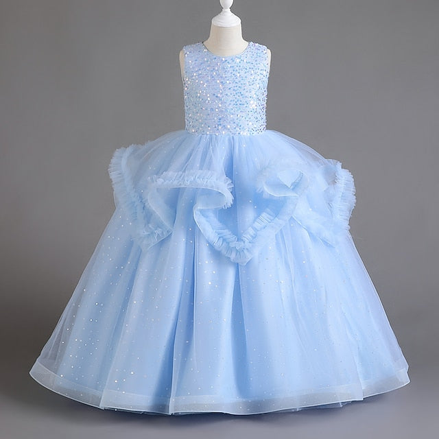 Kids Solid Sequin Dress Party Girls' Sleeveless Color