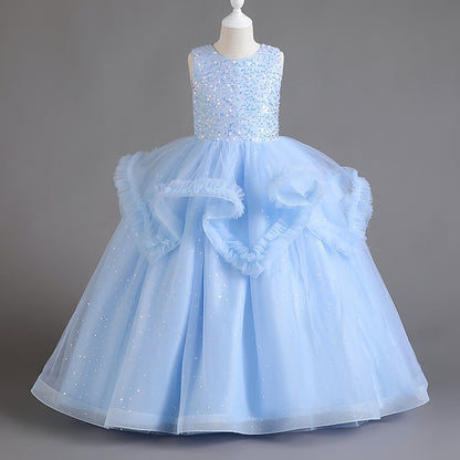 Kids Solid Sequin Dress Party Girls' Sleeveless Color