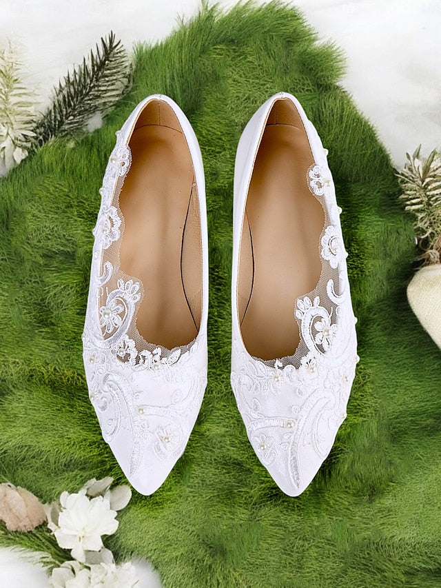 Design Lace Floral Shoes Wedding Mesh with Appliqué and White