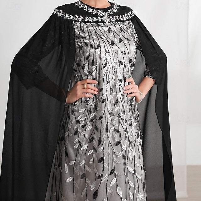 Neck Dress A-Line the Bride Cape Elegant of Mother Crew