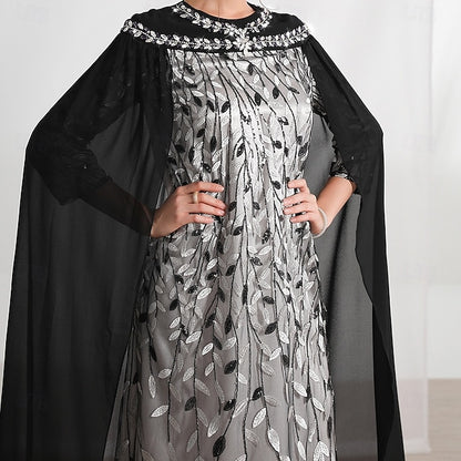 Neck Dress A-Line the Bride Cape Elegant of Mother Crew