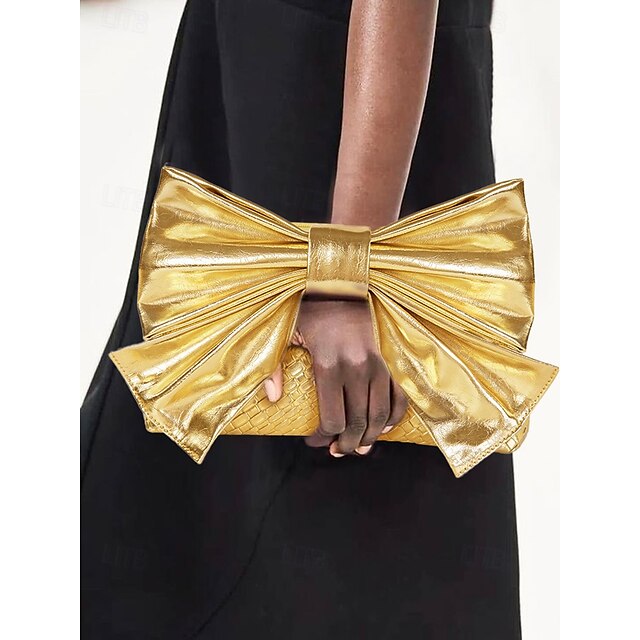 Oversize Kunstleder Tasche Damen Clutch Schleife mit Gold