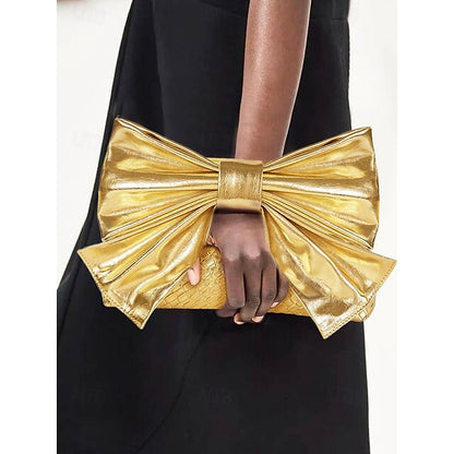 Oversize Kunstleder Tasche Damen Clutch Schleife mit Gold