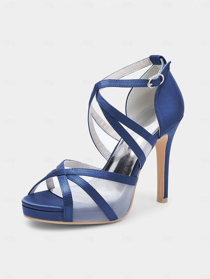 Sandals Bridal High Heel Straps with Satin - Cross Perfect White