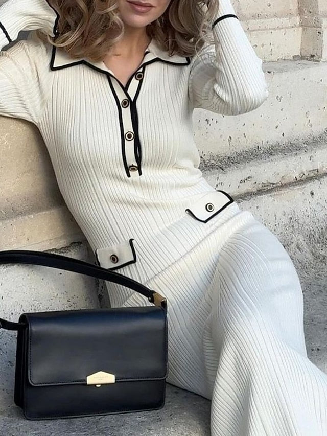 Women's Sweater Dress Elegant Casual Soft Pure Color Ribbed