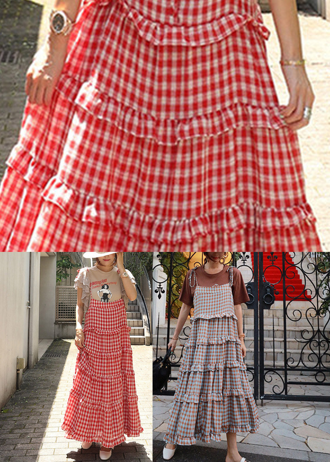 Hals Plaid Ärmellose Taste Stilvolle Kleider Layered Rot Slash 