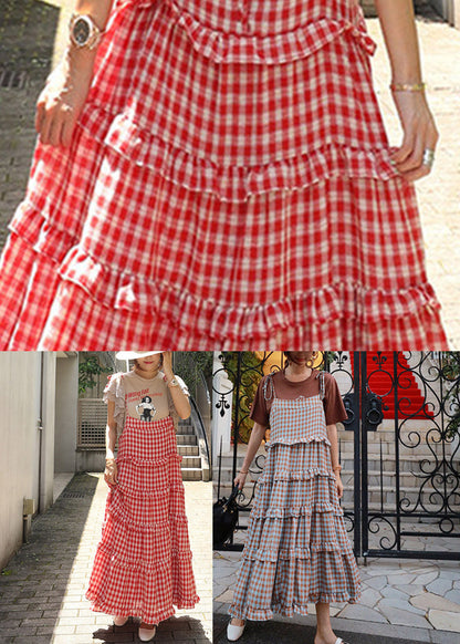 Hals Plaid Ärmellose Taste Stilvolle Kleider Layered Rot Slash 