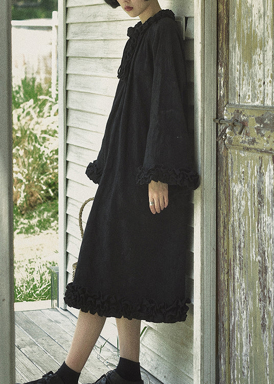 Design Schwarz Rüschen Kleid Original Baumwolle Patchwork Frühling 