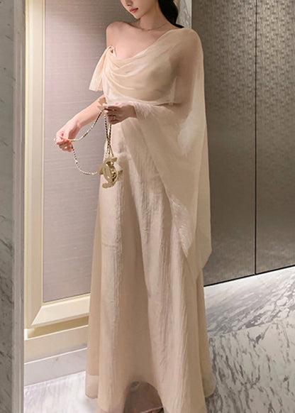 Sommer Seide Solide Asymmetrische Apricot Maxi Kleider Elegante 