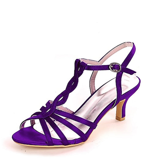Satin Elegant Sandals Strappy Purple – Mid-Heel Women's