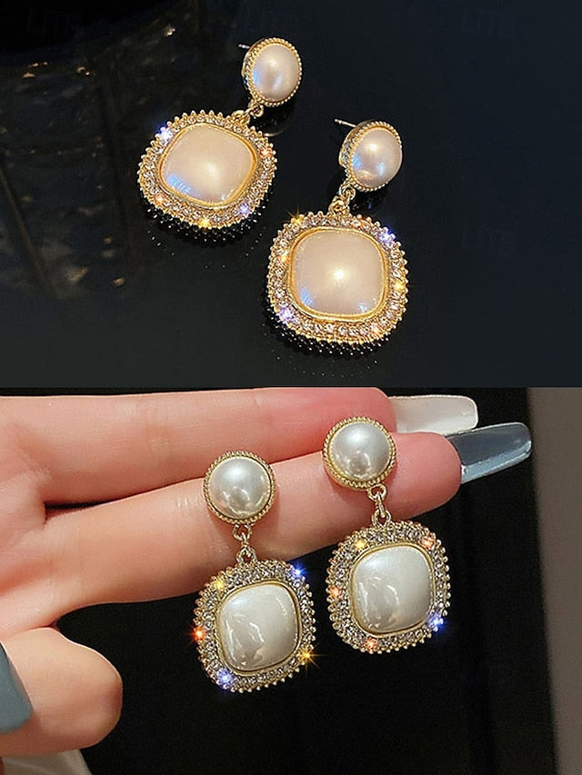 Earrings Pearl Elegant Rhinestone with Gold-Plated – Detailing