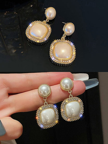 Earrings Pearl Elegant Rhinestone with Gold-Plated – Detailing