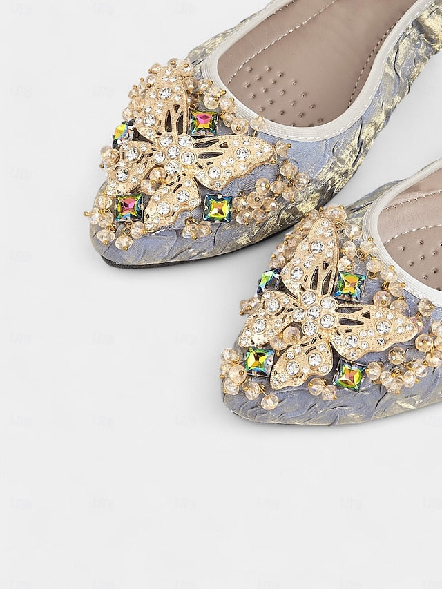 Ballet with Flats Women's Foldable Embroidered Beaded