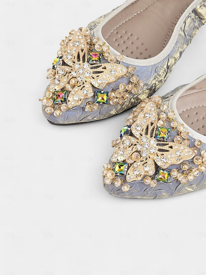 Ballet with Flats Women's Foldable Embroidered Beaded