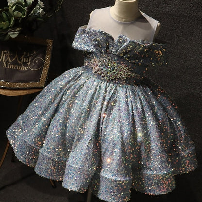 Kids Party Girls' Dress Short Solid Sleeve Color