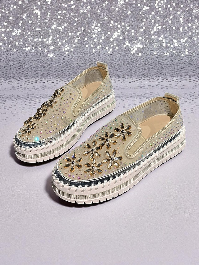 Sneakers Embellished Mesh Rhinestone with Slip-On Women's
