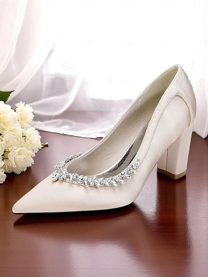 Heel Pink Pumps Women's Wedding Satin Block