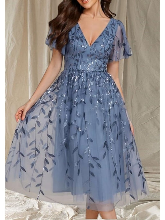 Guest Neck Bride of V Dress Elegant Wedding the Mother A-Line