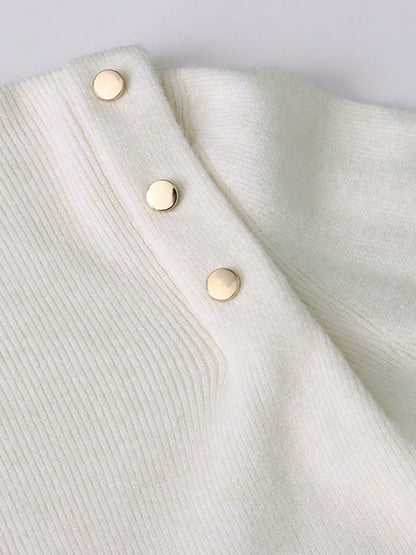 Pull en tricot à manches longues et col montant gris élégant avec boutons décoratifs AN1050 