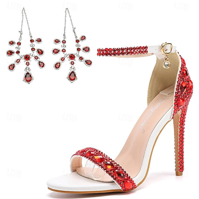 Women's Ankle Stiletto with Matching Rhinestone Heels Green
