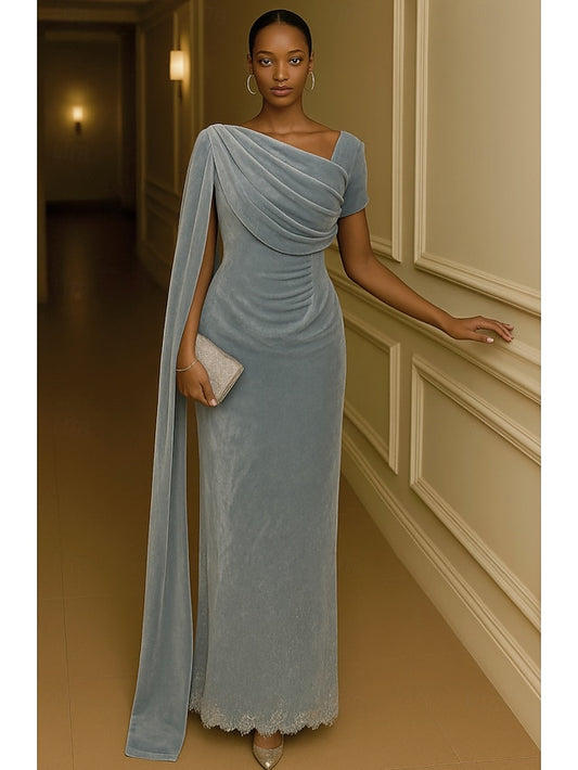 / Gown Elegant Formal Dress Evening Black Blue Column Sheath