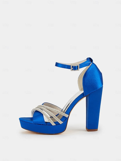 Satin Heel Purple with Straps Sandals Rhinestone High - Platform