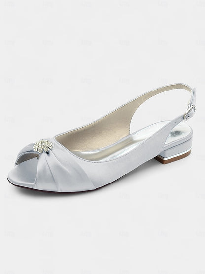 Women's Satin with Heels Crystal Slingback Wedding