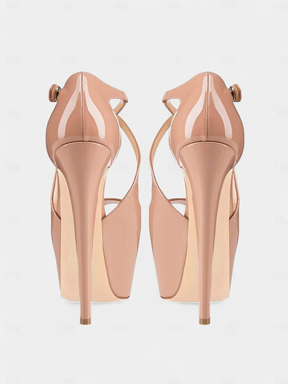 Heels Red Platform Black with Cross Stiletto Leather Patent and