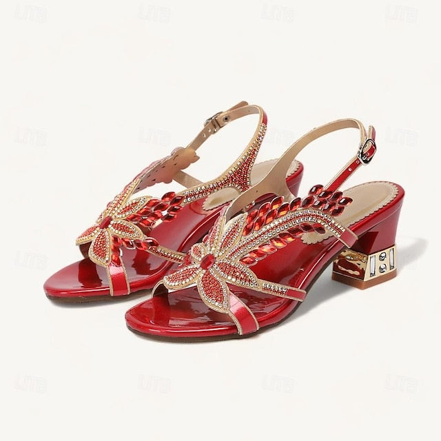 Women's Rhinestone Round Wedding Sandals Party Toe Shoes