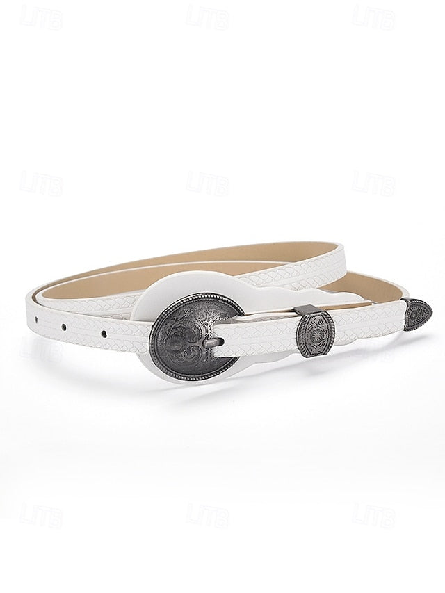 Women's Faux Waist Vintage Carved Leather Belt Western with