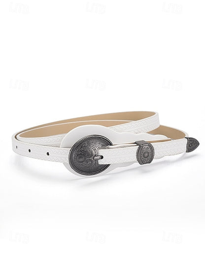 Women's Faux Waist Vintage Carved Leather Belt Western with