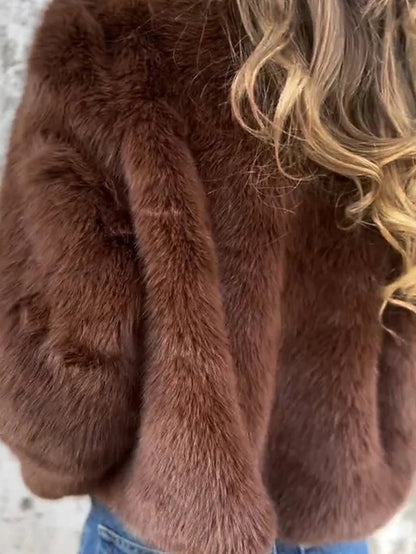 Breathable Casual Plain Faux Women's Fur Coat Warm Zipper