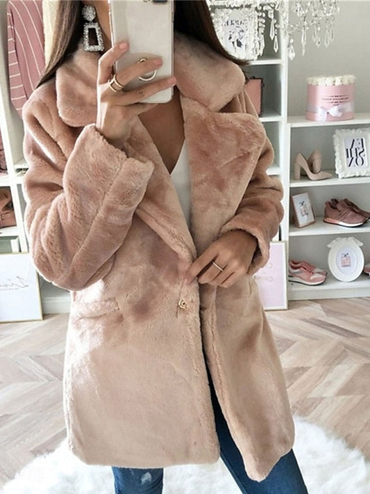 Warm Fleece Breathable Fur Pocket Faux Lined Coat Women's