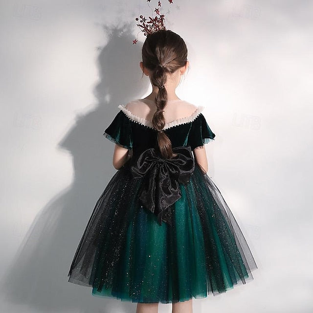 Short Girl Kids Party Solid Flower Dress Girls' Color
