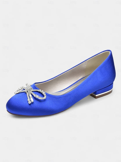 Embellished Flats Women's Bow Round-Toe Rhinestone -