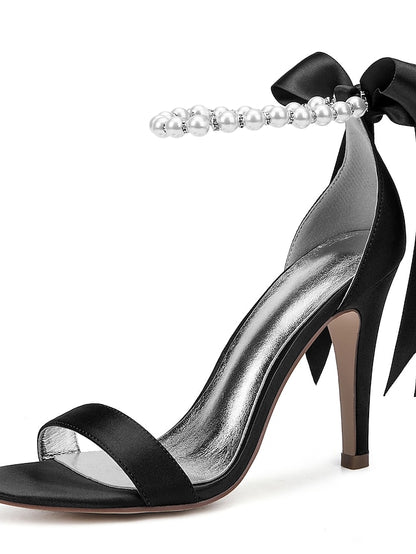 Satin Ankle Strap – Heel Navy Sandals Pearl High Women's
