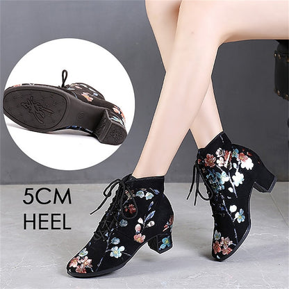 Women – Low Black for Comfortable Dance Shoes Lace-up Floral