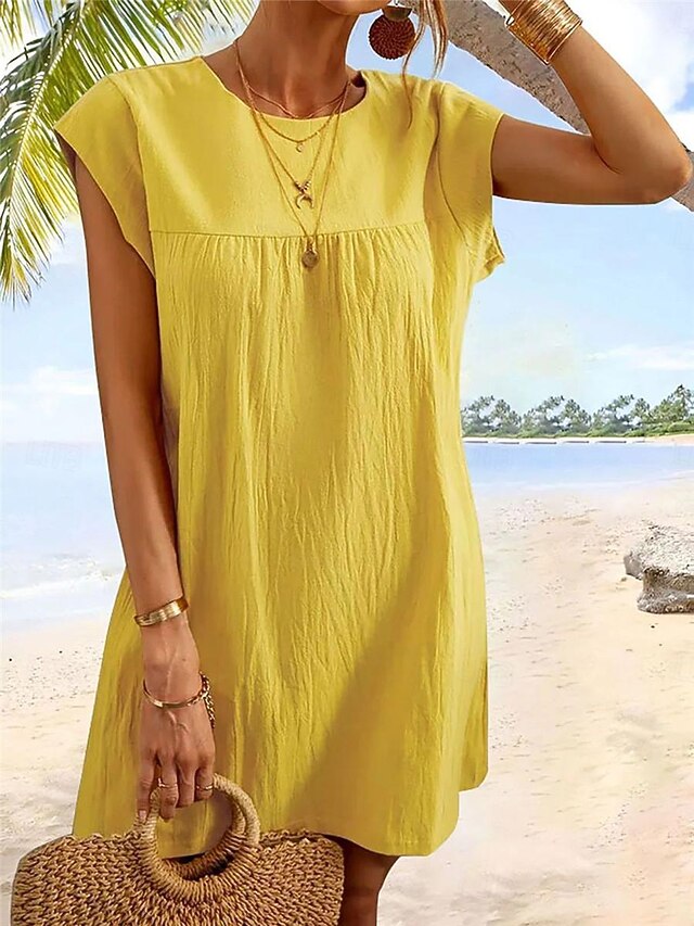 Women's Yellow Red Green Summer Spring Mini Dress Faux