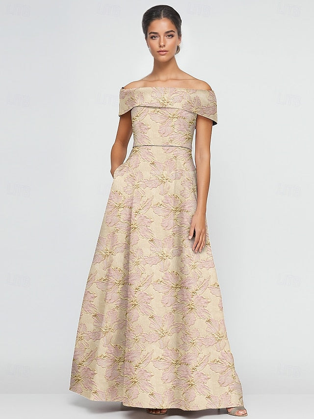 Jacquard A-Line Gown Brocade Formal Evening Elegant Dress