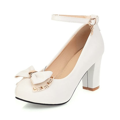 White Toe Block Dress Round Girls' Pumps Heel – Shoes